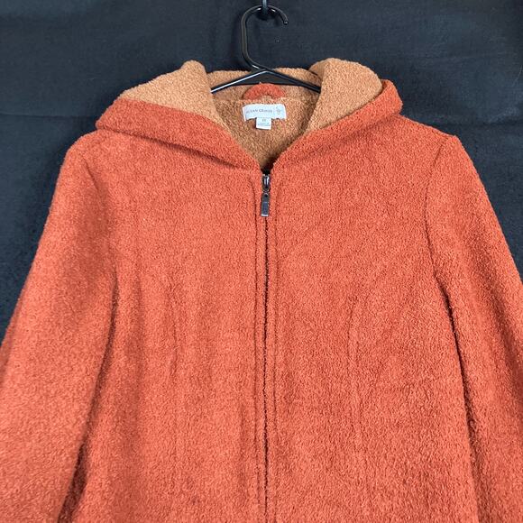 Susan Graver Womens Coat Orange Hooded Full Zip Faux Leather Trim Fleece XS - Picture 2 of 12
